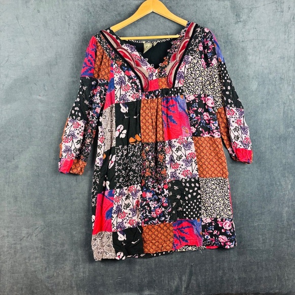 EUC Anthropologie One September x Arcata Patchwork Floral Peasant Boho Dress L** - Picture 2 of 12